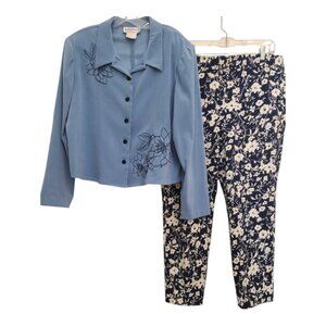 Talbots Blue Floral Women's Ankle Pants 16 Petite & Blazer 16